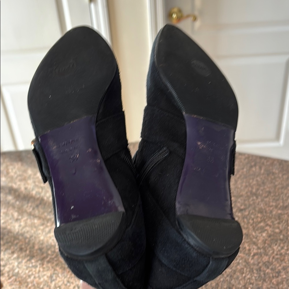 FABIO BUSCONI LADIES BLACK SUEDE SILVER BUCKLE BOOTIES-8 - Picture 6 of 12
